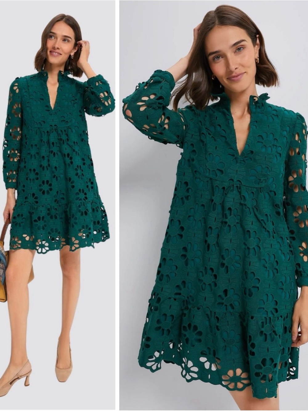 NWT Tuckernuck Green Lace Palmerston Mini Dress size XL Floral Lace Long Sleeves